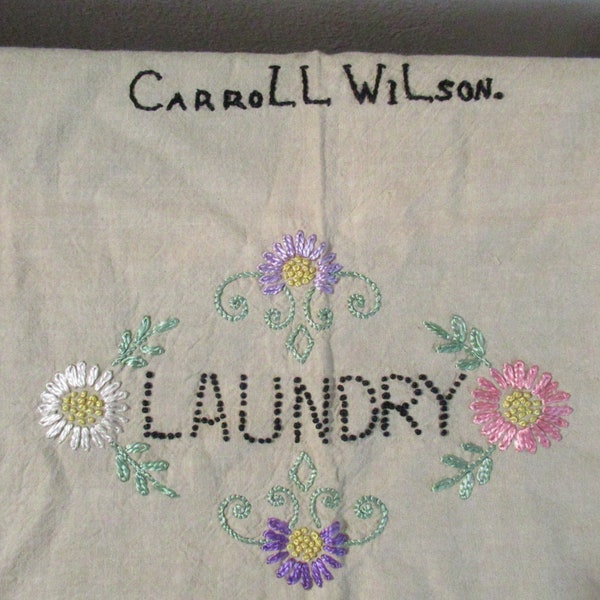 Embroidered Laundry Bag Vintage Etsy