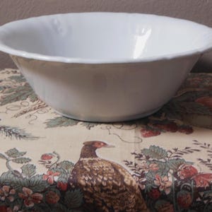 Antique Johnson Bros Ironstone Serving Bowl: Embossed Floral Rim