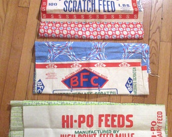 vintage Unused Cotton Print Feedsack avec étiquette du fabricant attachée Peerless et BFC Scratch Feed et HI-PO Dairy Feed Choisissez 1