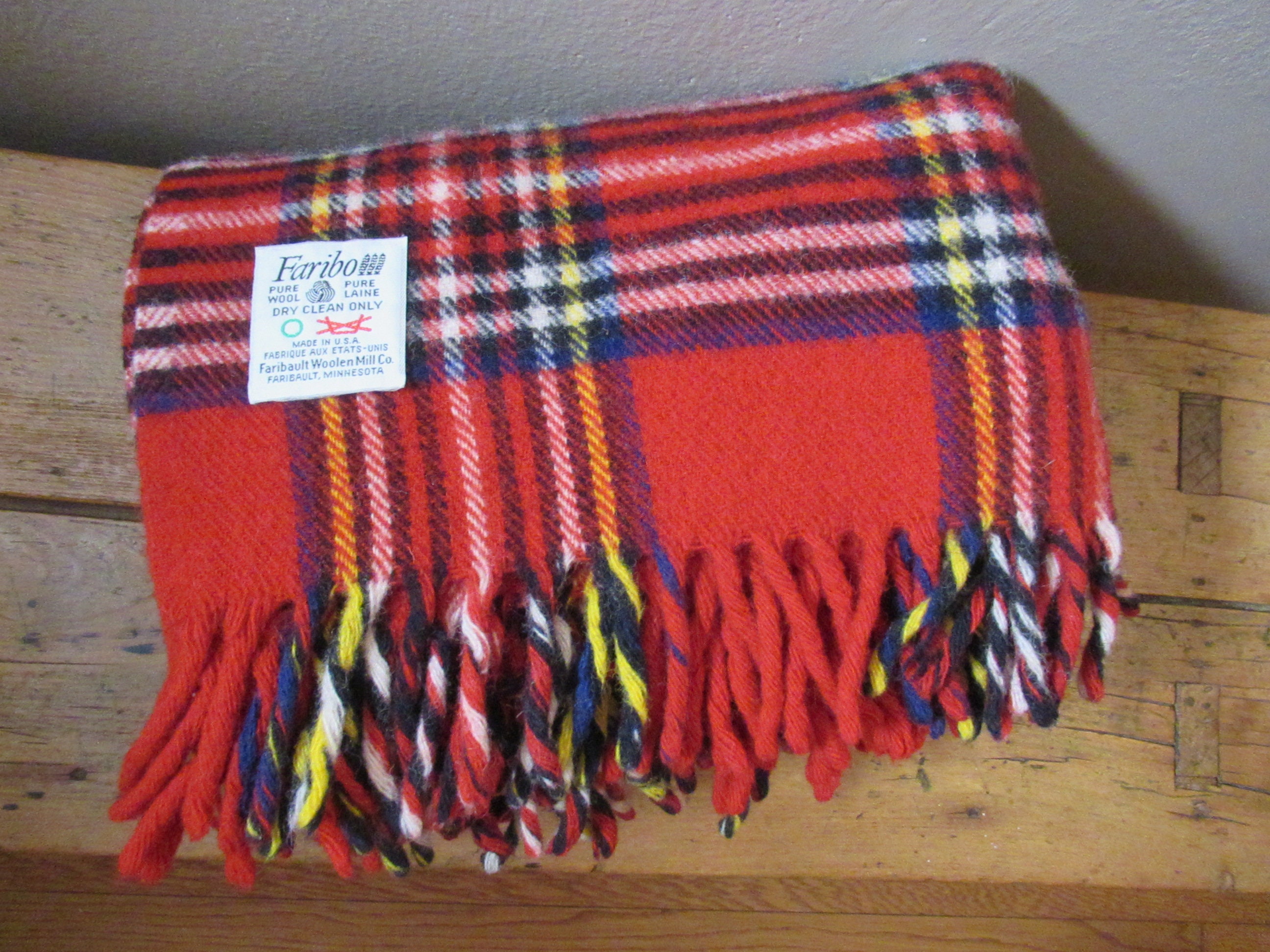 Vintage Faribo Plaid Wool Blanket Throw Christmas Red Navy black White Yellow 40 X 60 Nice Condition Etsy