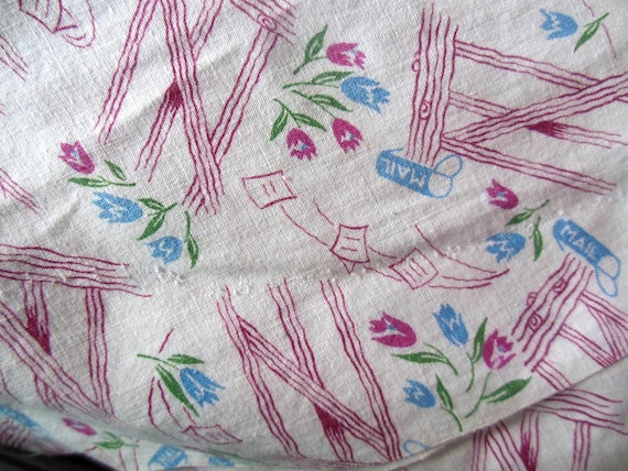 Vintage Feedsack Half Apron:  Country Fence & Mai… - image 4