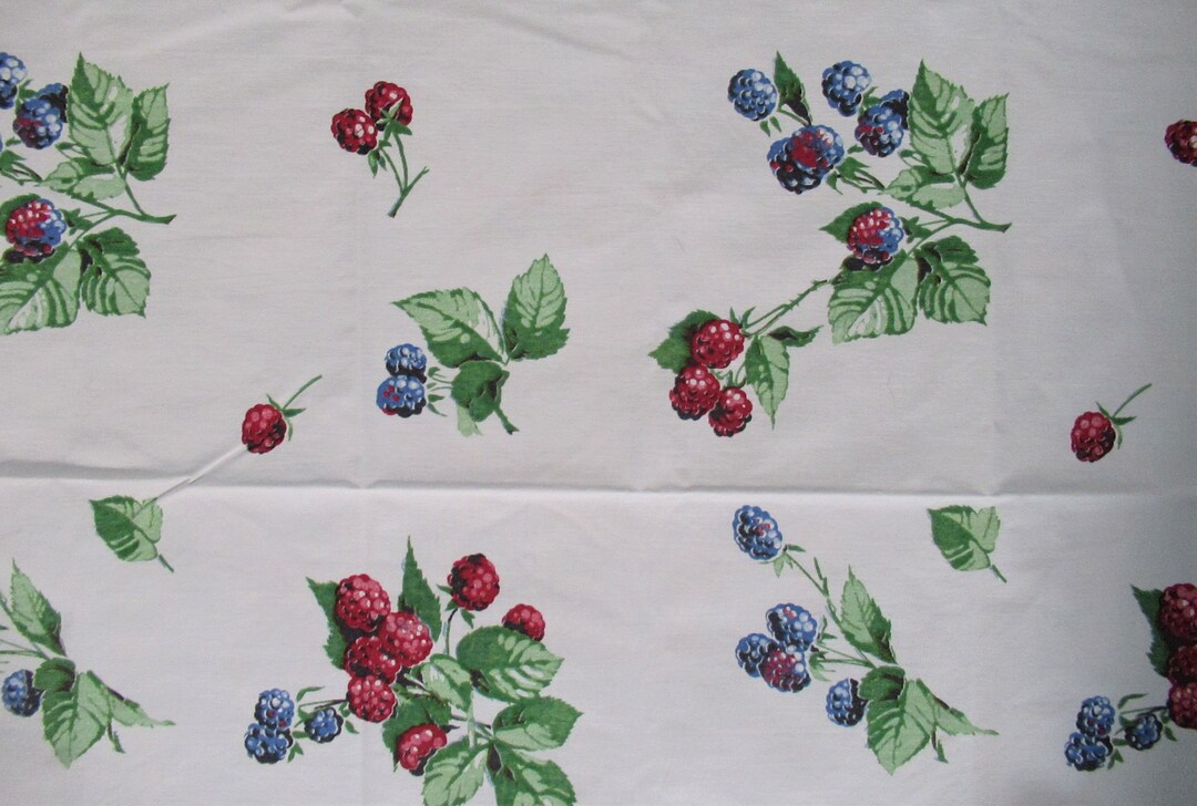 Vintage Wilendur Tablecloth Red & Blue Raspberries Cotton Etsy