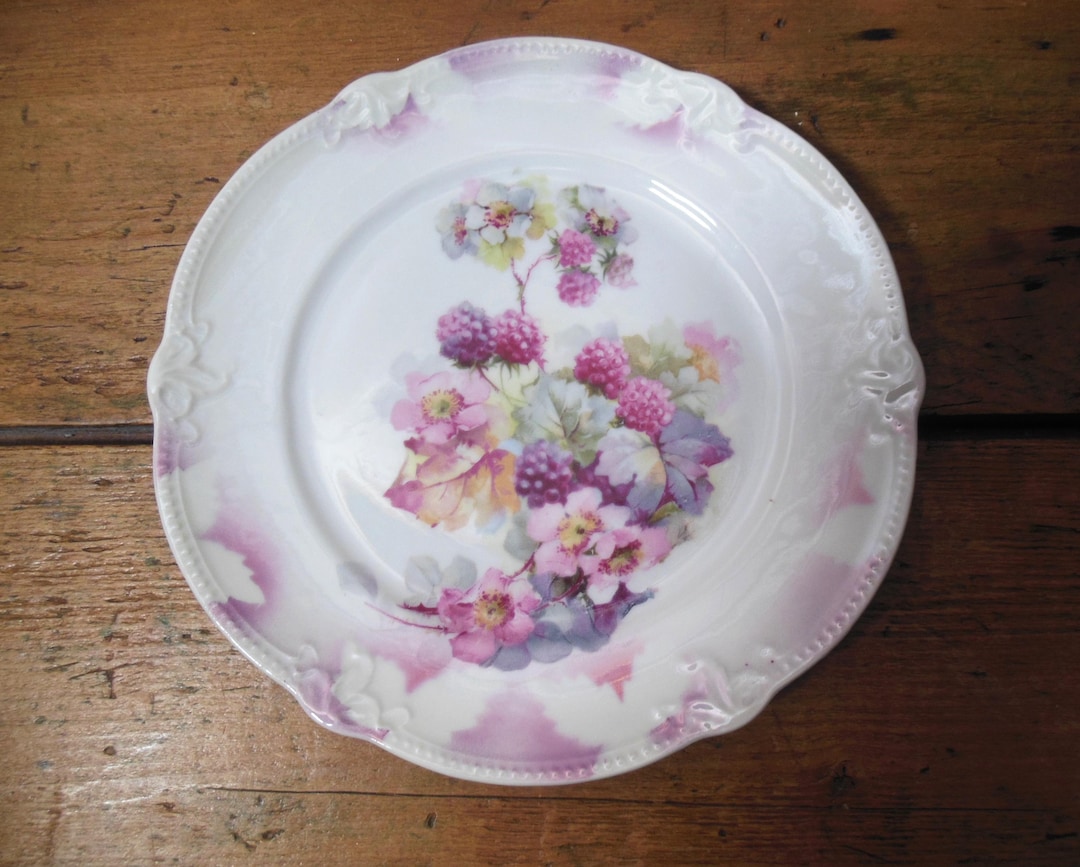 Vintage Ruffled Dish Raspberry 5 Antique German Blackberry/raspberry Bramble & Floral Porcelain ...