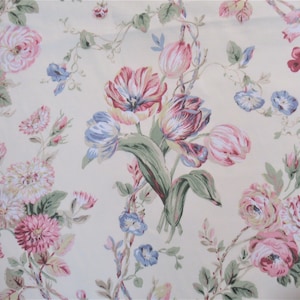 Vintage P. Kaufmann Floral Cotton Fabric: Tulips, Roses, Morning Glories (2 Yards)