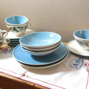 Mid-Century Iroquois Blue Vineyard Informal Dinnerware Fruit & Flowers Pattern Cup and Saucer, Salad Plate, Fruit Bowl - You Choose