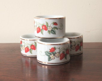 Vintage Avon Porcelain Strawberry Napkin Rings with 22K Gold Trim 1 7/8" X 1 1/4"  Sets of 4 or 3 You Choose