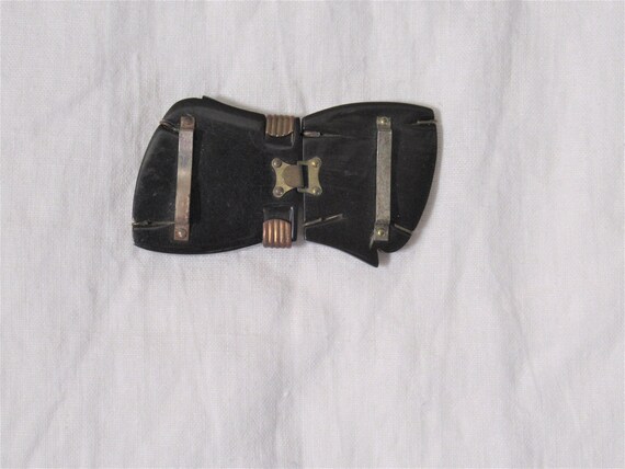 1930's Art Deco Black Bakelite Bow Belt Buckle wi… - image 3