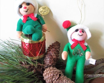Vintage 1983 Sondra Christmas Elf Ornaments Lot of 2  Cloth Figures