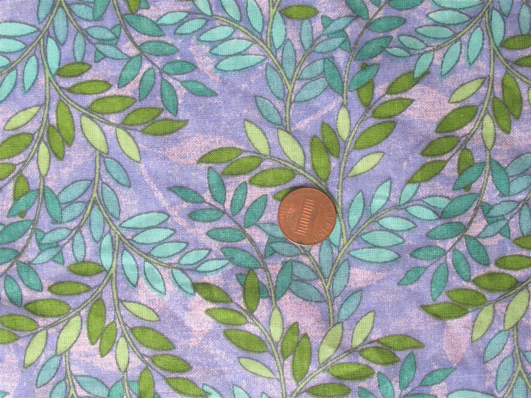 Vintage Lavender Blue Green Quilt Weight Cotton Fabric Vine Etsy