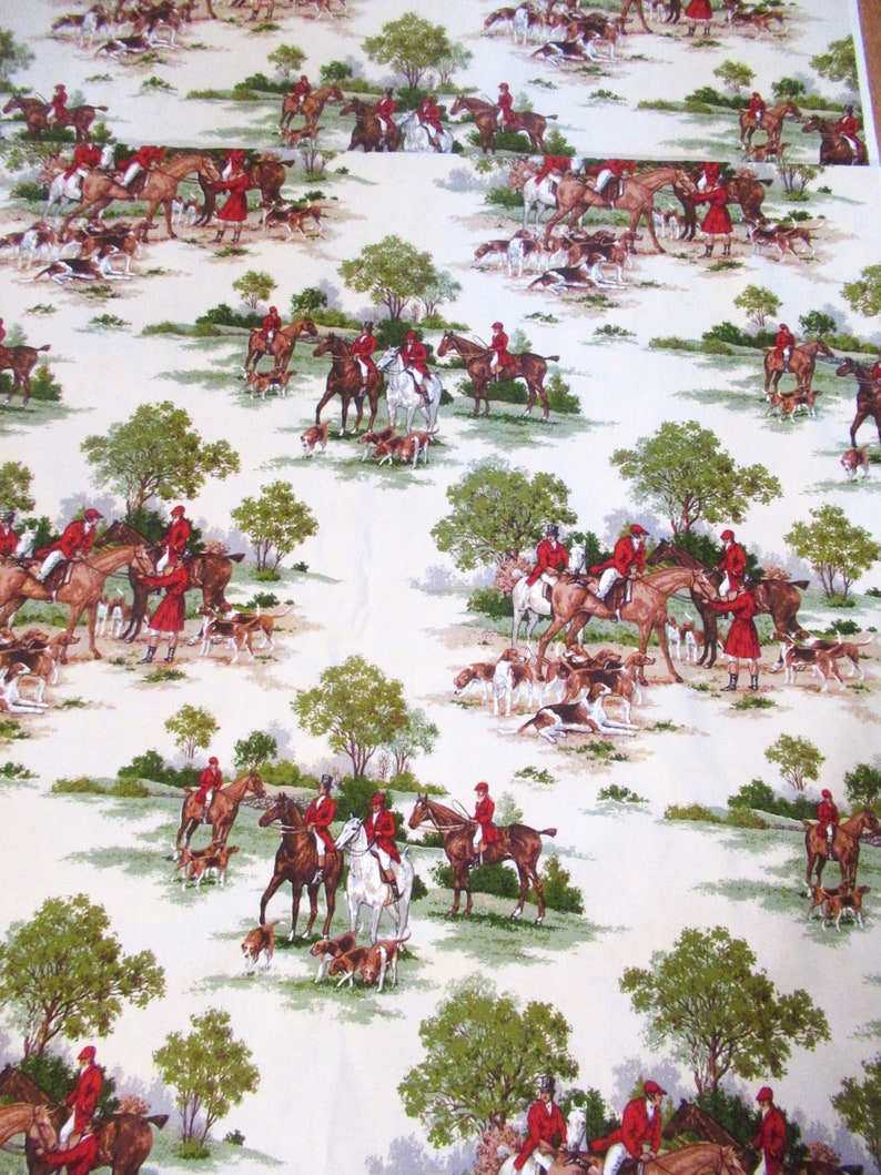 Midcentury House 'n Home Fox Hunt Fabric 48 W Equestrian Medium Weight