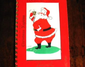 Vintage Santa Linen Cocktail Napkins - Constance Depler &quot;Cocktail Story&quot; - Set of 8