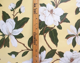 Vintage Village Magnolia Wallpaper Double Roll:  White Blossoms on Pale Yellow - 6 Available