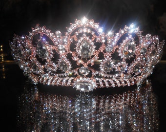 Royal bridal tiara Austrian crystal AAA+18 k rose gold plated