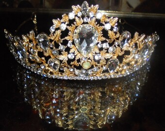 Princess gold tiara/Crystal gold vine tiara/ Royal crystal gold crown 30%OFF CODE BLACKFRIDAY