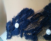 French Lace Wedding Garter/Navy Blue Bridal Luxe Alençon Lace / handmade, liga/:Prom Garter/  jarretiere fait- main