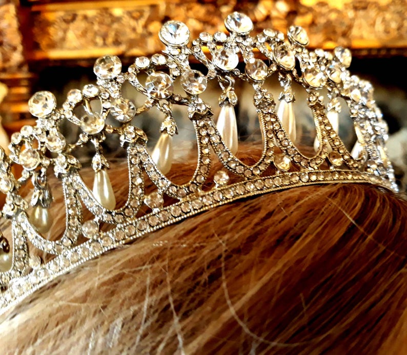 Princess Diana wedding Tiara Inspired Crystal Bridal Silver crownquinceanera Prom