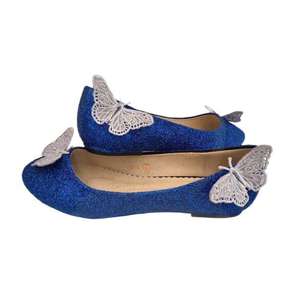 Blue Butterfly Shoes Butterfly Bridal Shoes Blue Ballet Etsy