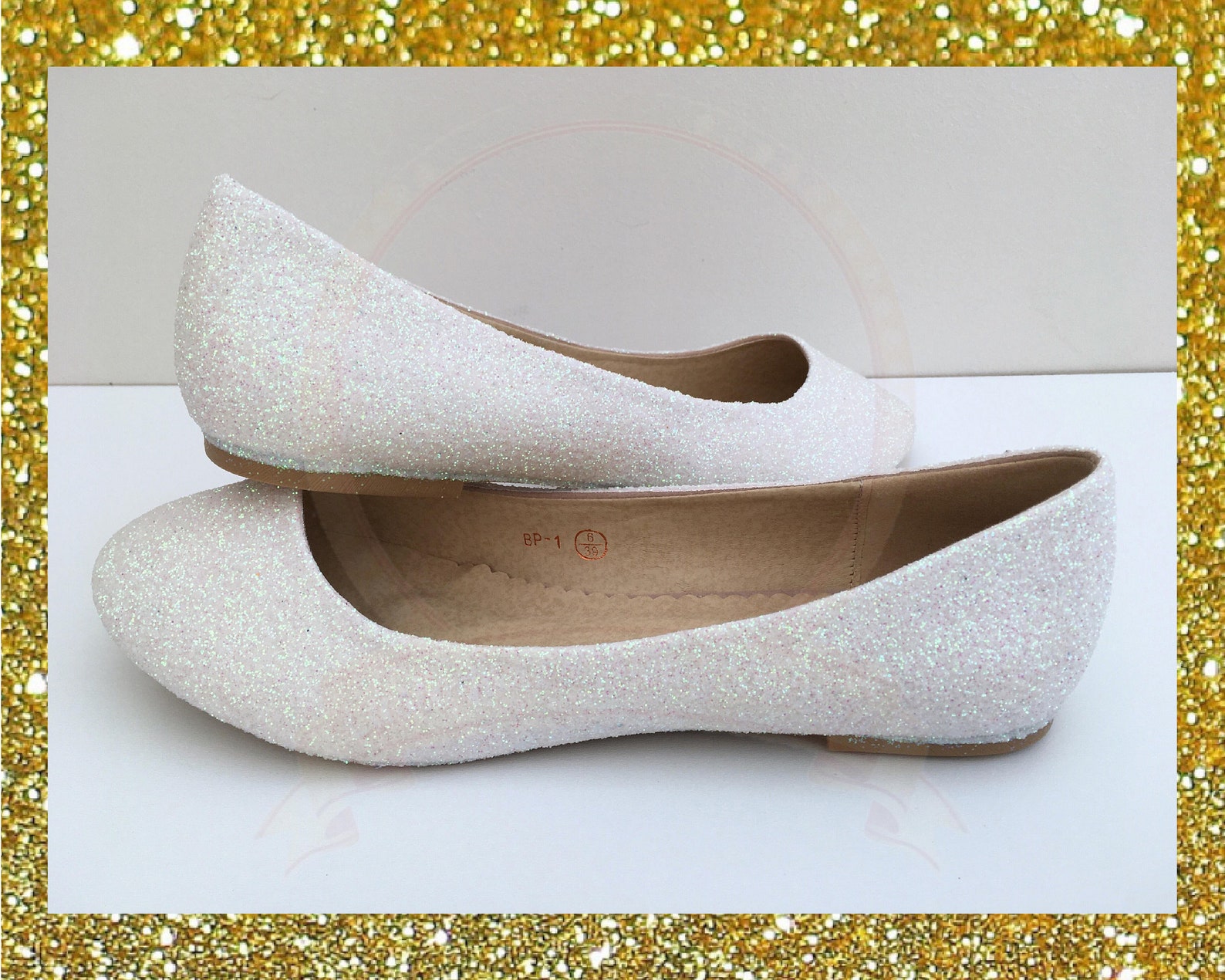 White Glitter Flats White Ballet Flats Womens Flat Shoes Etsy