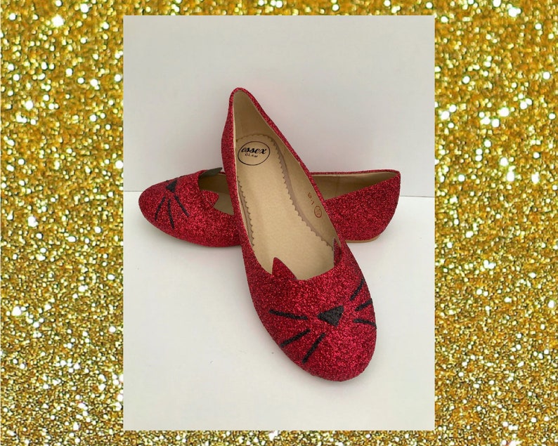Cat Glitter Flats Cat Flat Shoes Glitter Cat Shoe Red Etsy