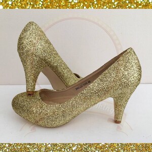 Gold Glitter Heels, Champagne Gold Shoes, Gold Bridal Heels, Glitter ...