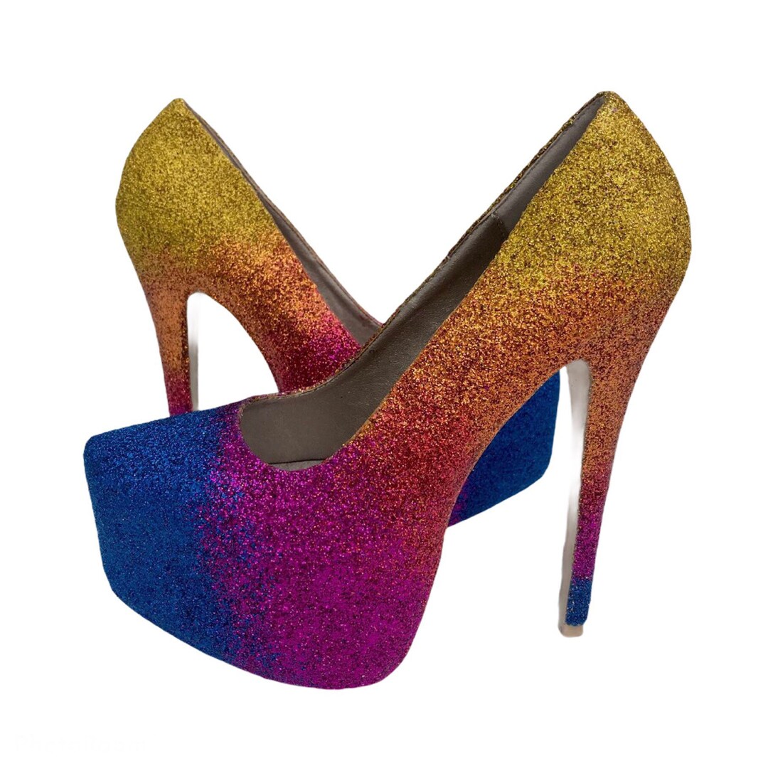 Autumn Glitter Ombre Heels, Ombre Glitter Shoes, Pink Purple Gold