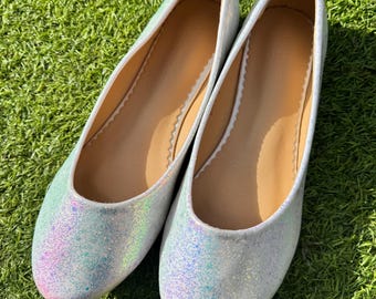 Opal Glitter Ballerina Flats, Chunky Sparkle Wedding Shoes