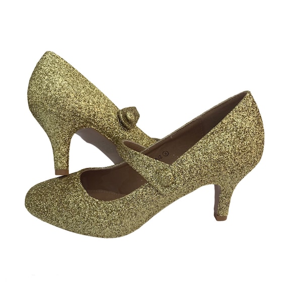 Gold glitter low heels sales