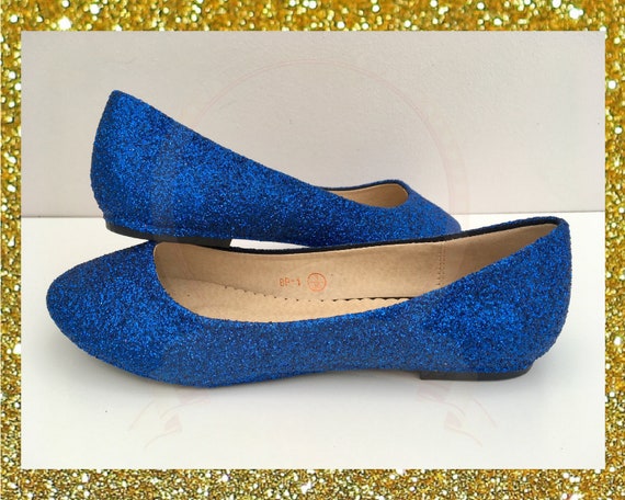 blue glitter flat shoes