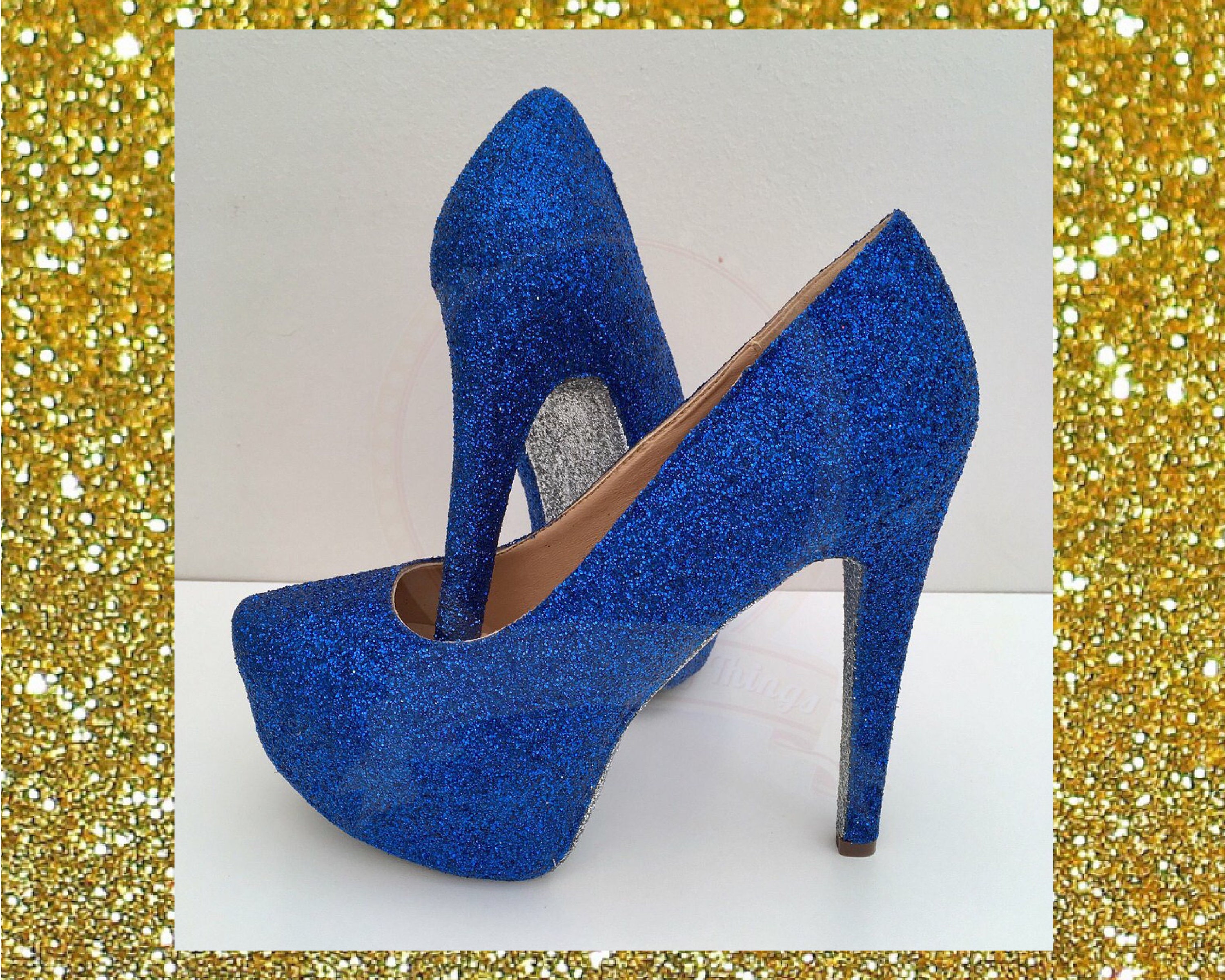 Dark Blue and Silver Glitter Heels Platform Shoes Bridal - Etsy UK