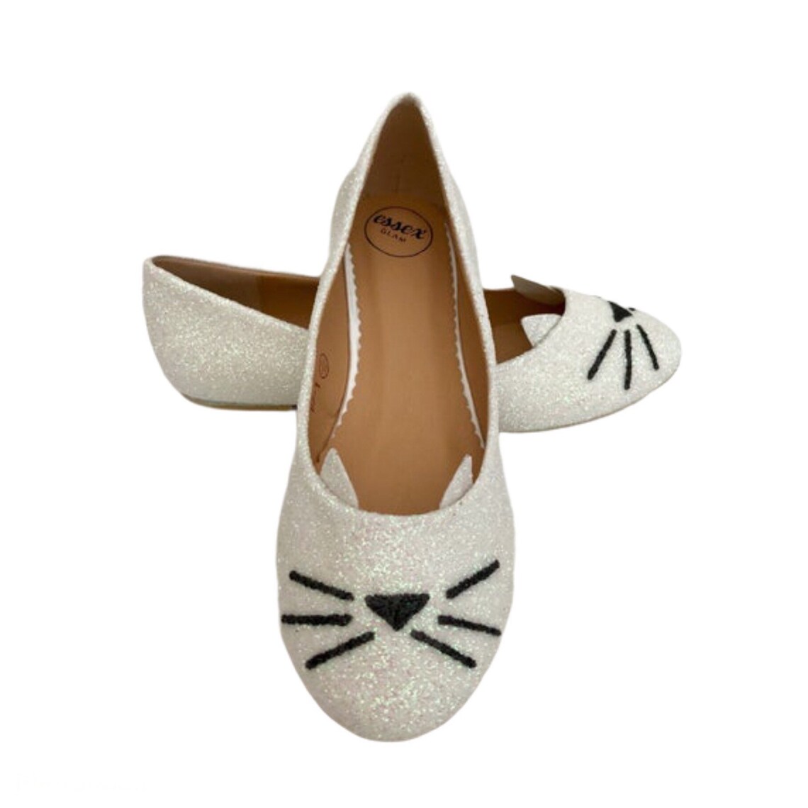 White Cat Shoes White Glitter Flats Cat Wedding Shoes Cute Etsy UK