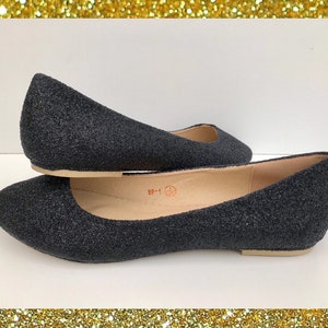 Womens Black Glitter Shoes, Womens Flat Shoes Black, Womens Flat ...