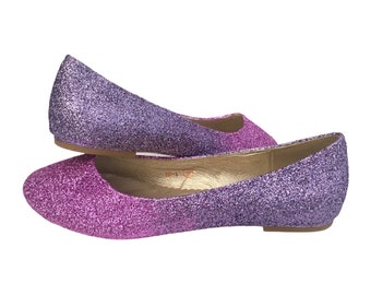 Lilac pink ombre glitter flats, Ombre glitter flats, Lilac glitter shoes, Pink glitter shoes, Flat glitter shoes, Ombre glitter shoes womens