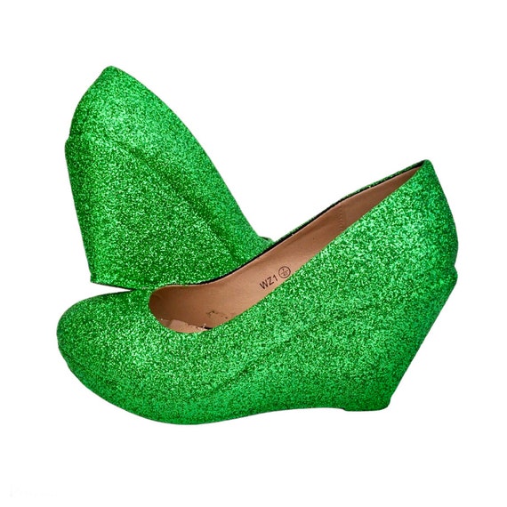 de verde Zapatos verdes de hierba Cuñas de - Etsy México