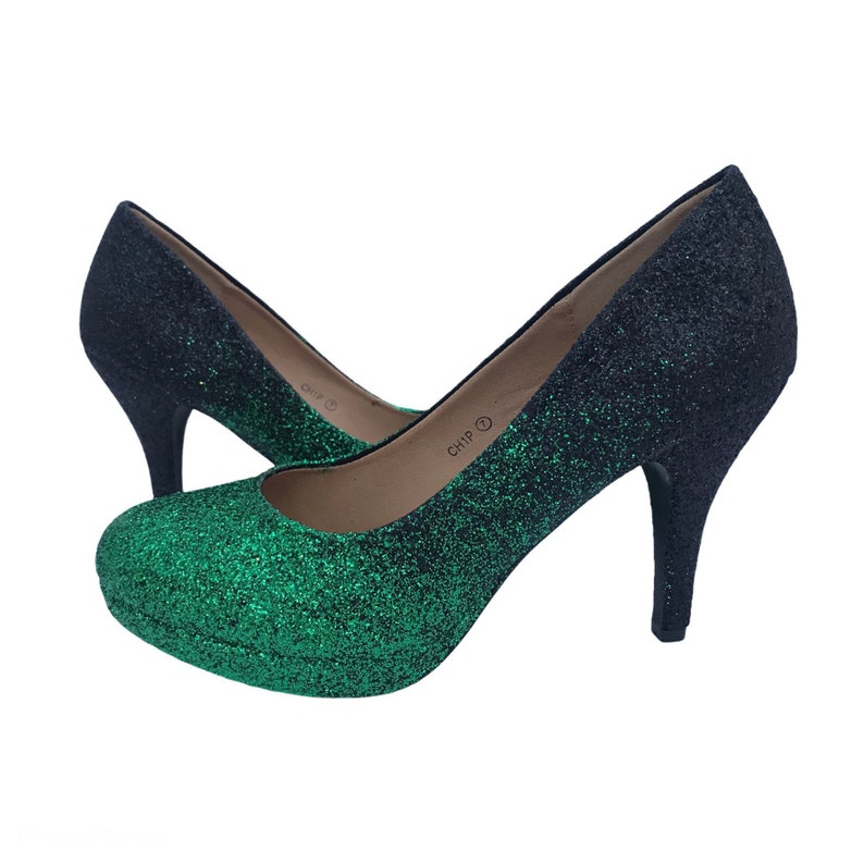 Black Green Glitter Heels Green Ombre Heels Ombre Glitter Etsy