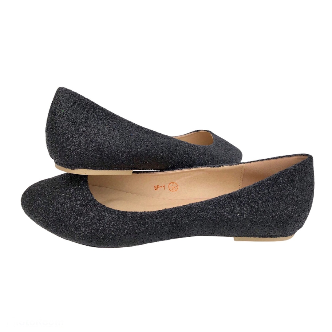 Womens Black Glitter Shoes, Womens Flat Shoes Black, Womens Flat Glitter Shoes, Flat Wedding