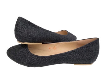 Womens black glitter shoes, Womens flat shoes black, Womens flat glitter shoes, Flat wedding shoes, Custom shoes womens, Wedding shoes flat