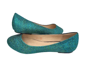 Mermaid glitter mix flats, Custom glitter flats, Mermaid glitter mix, Glitter ballerina flats, Mermaid glitter shoes, Turquoise glitter shoe