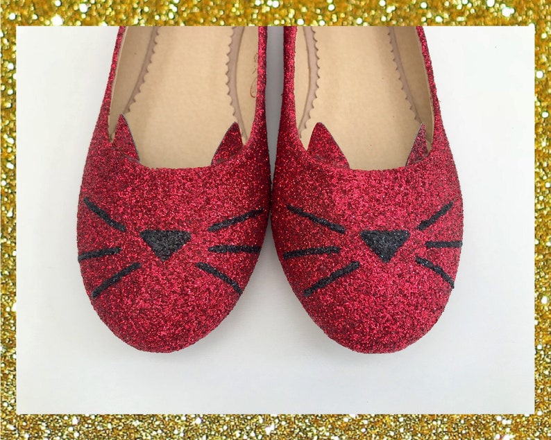 Cat Glitter Flats Cat Flat Shoes Glitter Cat Shoe Red Etsy