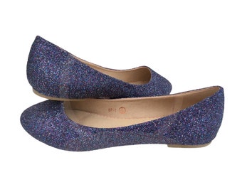 Galaxy Glitter Flats  Glitter Pumps  Ballerina Flats  Customised Shoes  Bridal  Wedding  Bridesmaid    Party UK Size 3 4 5 6 7 8