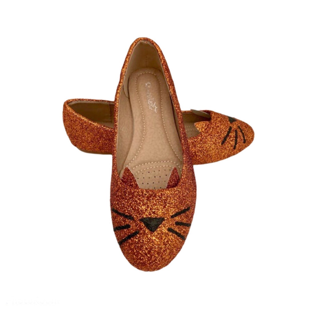 Ginger Cat Ballet Flats, Cat Glitter Shoes, Custom Glitter Flats, Cute