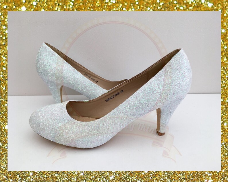 White wedding heels White glitter heels Wedding shoes for | Etsy