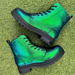 Käfer Color Shift Glitter Kampfstiefel, Blau Grün Lila Glitzer Schuhe