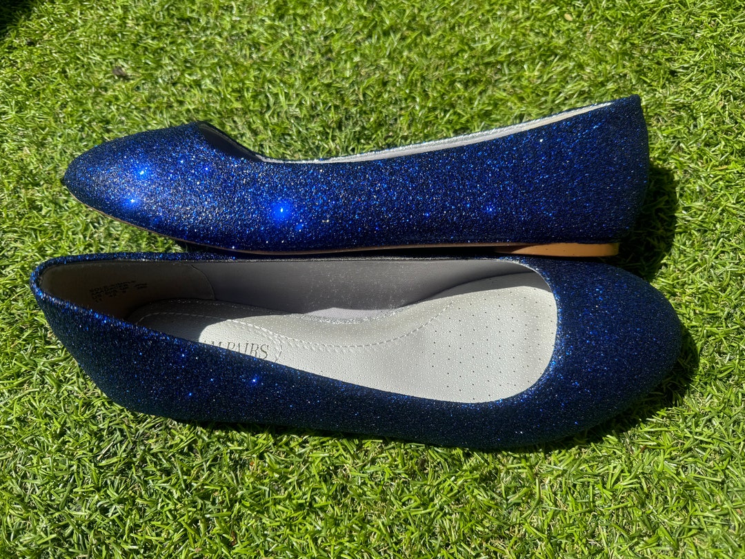 Navy Glitter Flats, Navy Glitter Shoes, Women’s Glitter Flats, Navy ...