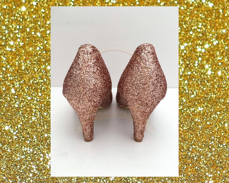 Rose gold bridal, Bridal glitter heels, Rose gold heels, Gold glitter bridal, Rose gold gift for her, Rose gold wedding, Custom made shoes image 5