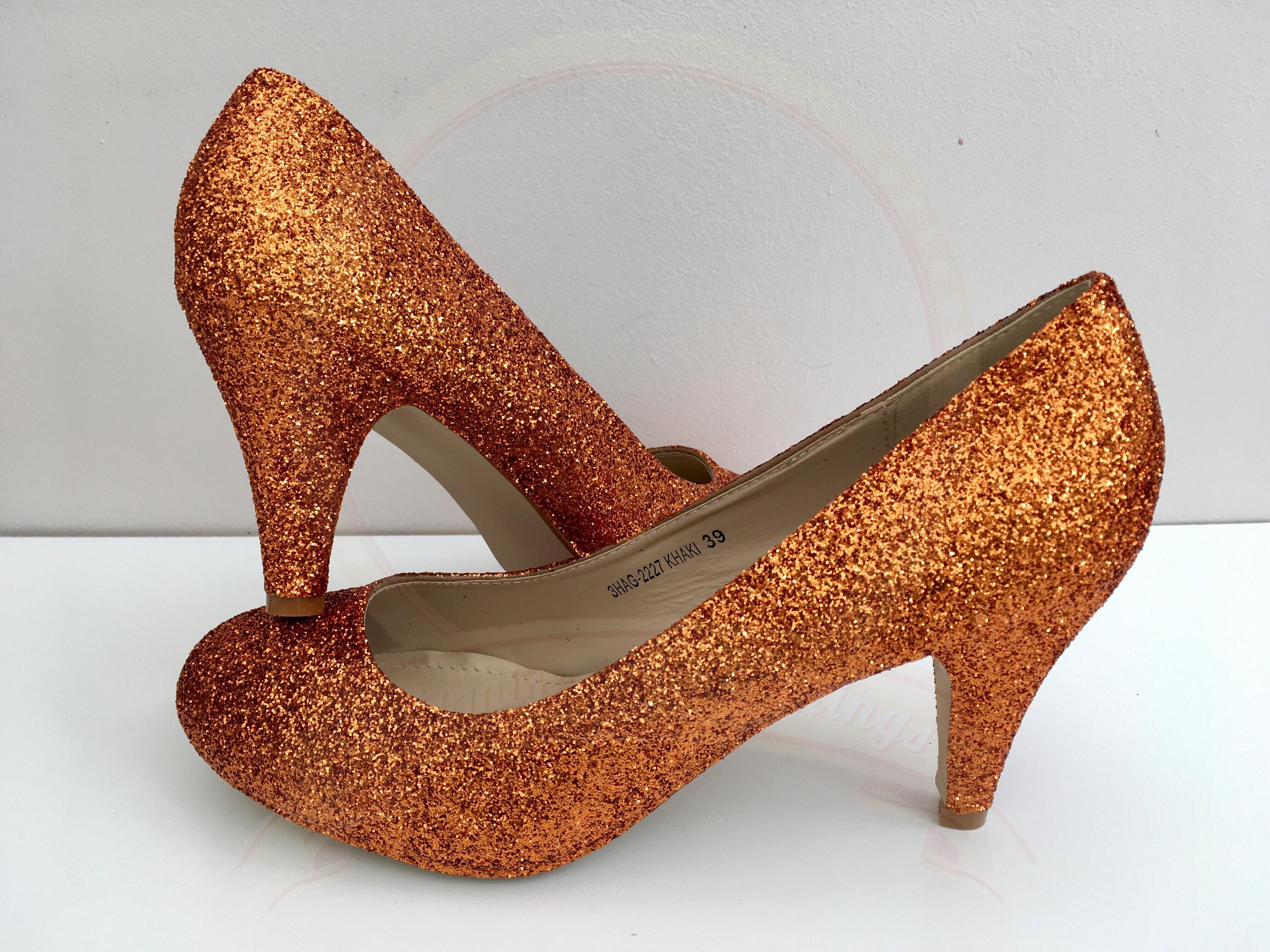 Copper Orange Glitter Heels Custom Shoes Mid Heel Bridal Etsy