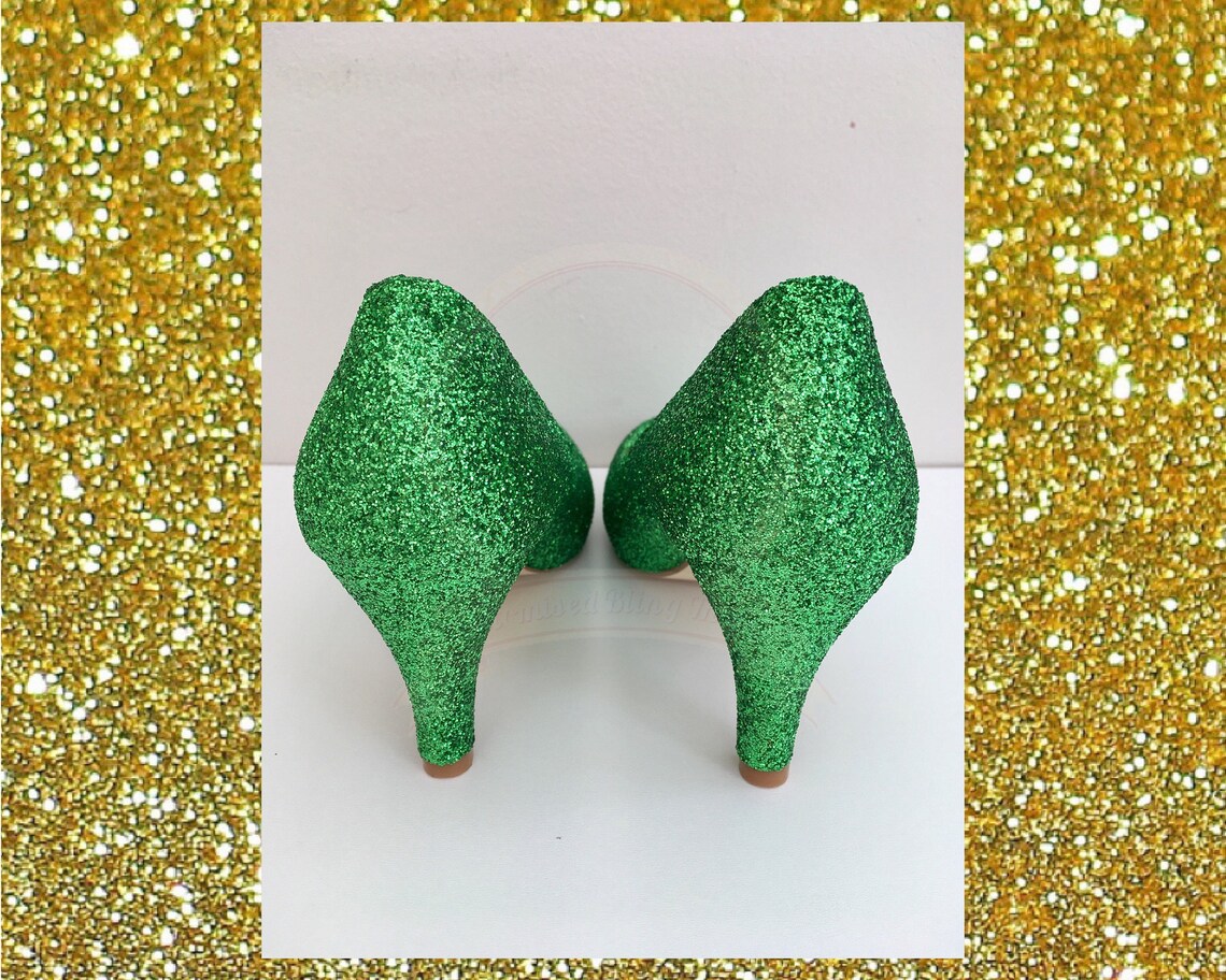Green glitter heels Emerald green heels Bright green shoes Etsy