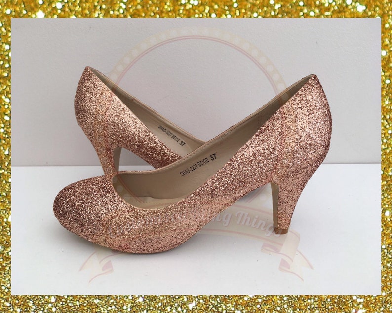 Rose gold bridal, Bridal glitter heels, Rose gold heels, Gold glitter bridal, Rose gold gift for her, Rose gold wedding, Custom made shoes image 2