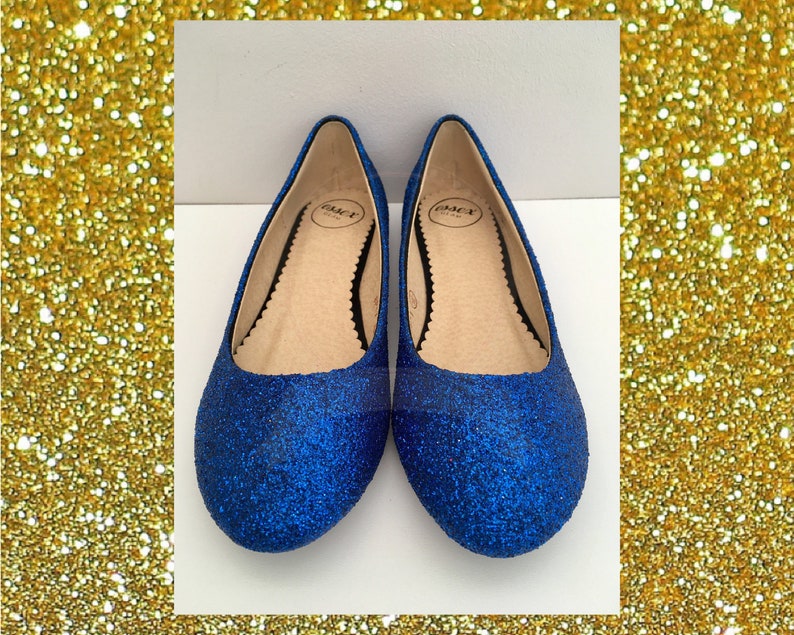 Royal Blue Glitter Flats Flat Bridal Shoes Blue Glitter - Etsy UK