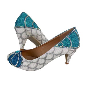 Custom mermaid shoes, Mermaid glitter shoes, Custom wedding shoes, Mermaid glitter heels, Glitter heels custom, Little mermaid wedding shoes