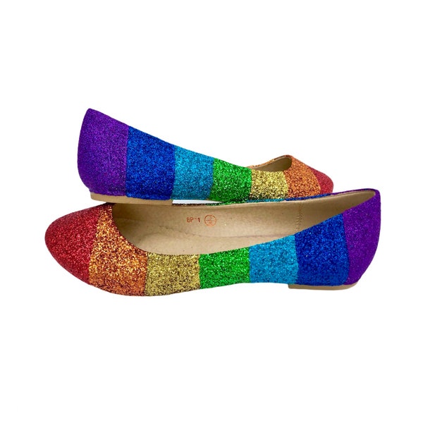 Rainbow shoes for women, Glitter shoes for women, Rainbow glitter shoes, Rainbow gift for women, Ballet flat wedding shoes, Prom shoes gift